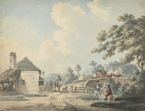 Das Zollhaus mit einer Kutsche, die die Brücke überquert von Samuel Howitt