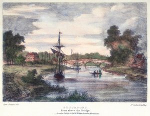Stourport-on-Severn, Worcestershire, von oberhalb der Brücke, ca. 1795 von Samuel Ireland