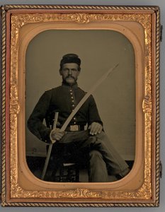 Unbetiteltes Porträt eines sitzenden Soldaten mit Säbel, 1862