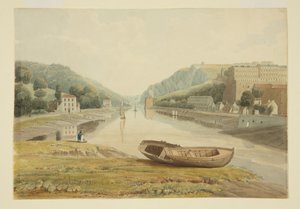 Blick den Avon hinunter mit Hotwells und Clifton, ca. 1825