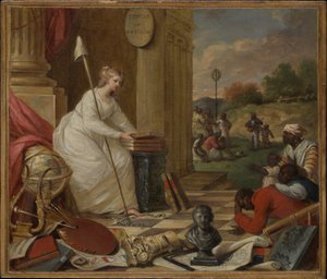 Studie für Liberty, die die Künste und Wissenschaften zeigt, oder Der Genius von Amerika, der die Emanzipation der Schwarzen fördert, ca. 1791-92 von Samuel Jennings