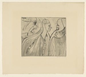 Gruppe Figuren und Gesicht mit herausgestreckter Zunge von Samuel Jessurun de Mesquita (signed by artist)