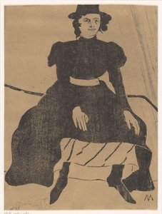 Sitzende Frau mit Hut und schwarzem Kleid, die Hände auf den Knien von Samuel Jessurun de Mesquita (signed by artist)