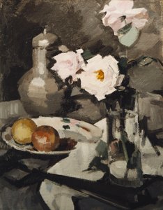 Rosa Rosen in einer Glasvase, ca. 1924 von Samuel John Peploe