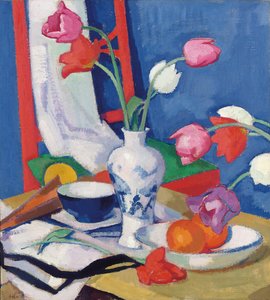 Roter Stuhl und Tulpen, ca. 1919