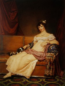 Lady Waterhouse auf einem Sofa mit ihrem Spaniel von Samuel John Stump