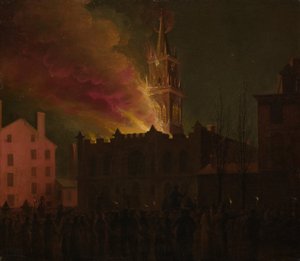 Brand der Freimaurerhalle, Chestnut Street, Philadelphia, Pennsylvania, 1819 von Samuel Jones