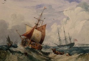 Ein französischer Fischkutter in einer Dünung vor Dover von Samuel Owen