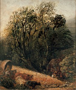 Ein Kornfeld von Bäumen gesäumt, ca. 1833-1834 von Samuel Palmer