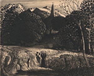 Kornfeld und Kirche im Mondlicht von Samuel Palmer