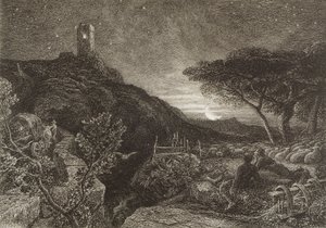 Der einsame Turm, 1879 (Radierung) von Samuel Palmer