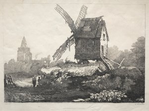 Eine Reihe alter Gebäude und ländlicher Hütten im Norden Englands: In Crowland, Windmühle von Samuel Prout