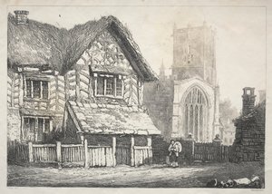 Eine Reihe alter Gebäude und ländlicher Hütten im Norden Englands: Helmsley, 1821 von Samuel Prout