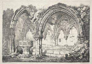 Eine Reihe antiker Gebäude und ländlicher Hütten im Norden Englands: Teil der Kirkham Abbey