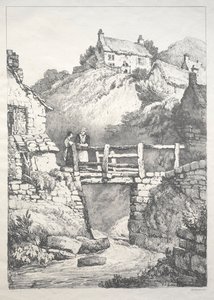 Eine Serie alter Gebäude und ländlicher Cottages im Norden Englands: Runswick, 1821 von Samuel Prout