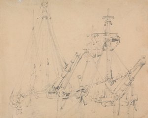 Studie von zwei aufgelegten Segelschiffen von Samuel Prout