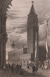 Ansicht des Glockenturms von San Marco in Venedig, Venetien, Italien, Stahlstich nach einer Zeichnung von Samuel Prout von Samuel Prout