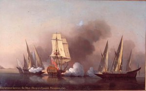 Das Gefecht zwischen der Blast Sloop und zwei spanischen Freibeutern von Samuel Scott