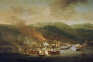 Krieg um die österreichische Erbfolge (1740-1748): die Bombardierung von Bastia (Frankreich), 6. November von Samuel Scott