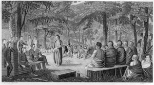 Major Long hält einen Rat mit den Oto (Missouri) Indianern, graviert von Lawson, 1819