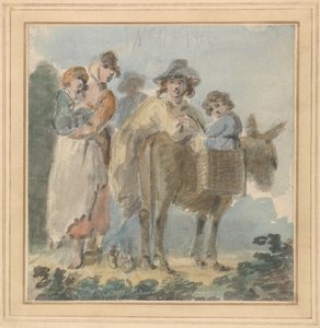 Eine Bauernfamilie mit Esel