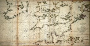 Ein neuer und korrekter großer Entwurf des Kanals zwischen England und Frankreich mit der Küste von Irland, St. Georges & Bristoll Kanal und mehreren der bemerkenswertesten Häfen im Detail von Samuel Thornton