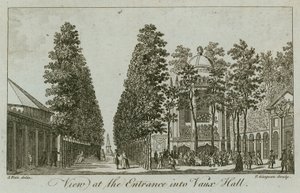 Ansicht des Eingangs zu den Vauxhall Gardens, London von Samuel Wale