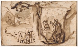 Jakob und Esau (recto); Kopf einer schlafenden jungen Frau (verso) von Samuel van Hoogstraten