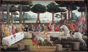 Das Bankett im Wald: Szene III der Geschichte von Nastagio degli Onesti von Sandro Botticelli