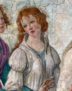 Venus und die Grazien bieten einem jungen Mädchen Geschenke an (Detail). Fresko der Villa Lemmi. Gemälde von Sandro Botticelli (1444-1510)