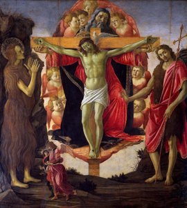 Die Heilige Dreifaltigkeit mit den Heiligen Johannes dem Täufer, Maria Magdalena, Tobias und Raphael, 1491-1493 von Sandro Botticelli