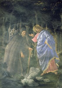 Die Reinigung des Aussätzigen und die Versuchung Christi, in der Sixtinischen Kapelle: Detail des Teufels, der Jesus herausfordert, Steine in Brot zu verwandeln, 1481