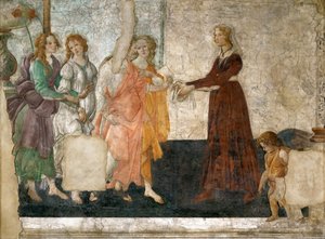 Venus und die drei Grazien bieten einem jungen Mädchen Geschenke an, 1484-1486
