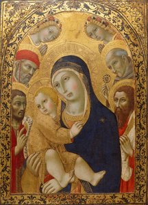 Madonna mit Kind und den Heiligen Hieronymus, Johannes der Täufer, Bernardino und Bartholomäus, ca. 1450-1475 von Sano di Pietro