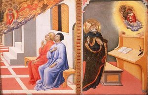 Die Visionen von (LtoR) St. Jerome und St. Johannes dem Täufer von Sano di also Ansano di Pietro di Mencio Pietro