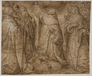 Die Heiligen Dominikus, Katharina von Siena und eine Gruppe anderer Heiliger von Sante Creara de Fochegioli