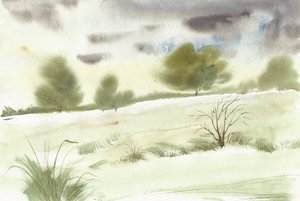 Gelassene Aquarell-Landschaft
