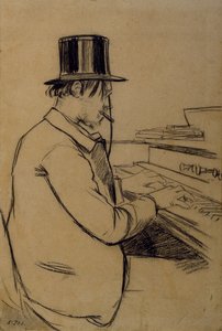 Porträt von Erik Satie, der das Harmonium spielt von Santiago Rusiñol