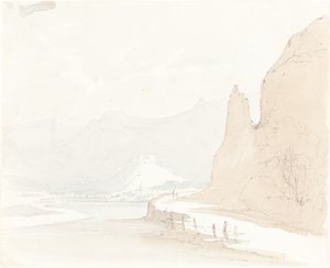 Schweizer Landschaft mit einem Dorf in der Ferne von Sarah Grace Lushington