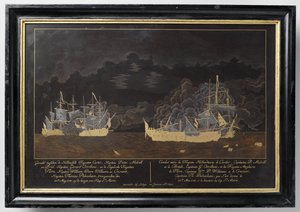 Kampf zwischen den holländischen Fregatten Castor, Kapitän Pieter Melvill und Briel, Kapitän Gerard Oorthuis und den englischen Fregatten