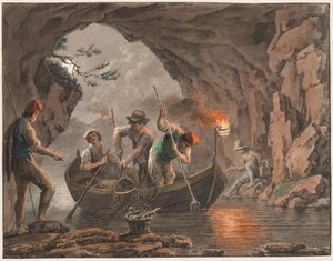 Nachtfischen am Eingang zu einer Höhle von Saverio della Gatta