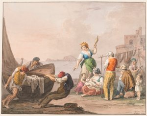 Aquarell; Am Ufer in Chiaja