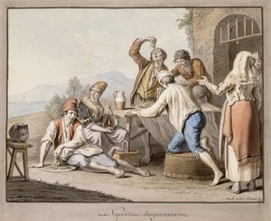 Neapolitaner essen Makkaroni; Napolitani Mangia maccaroni von Saviero Xavier della Gatta