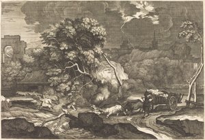 Landschaft mit einem verängstigten Fuhrmann von Sébastien Bourdon