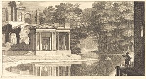 Landschaft mit Tempelruinen und Teich von Sébastien  Le Clerc I