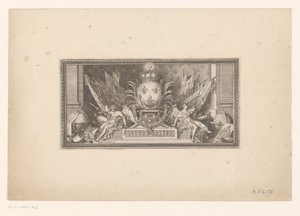 Vignette mit Globus und Wappen von Frankreich