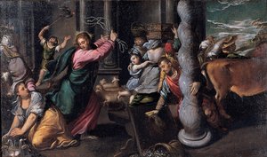Christus vertreibt die Geldwechsler aus dem Tempel, 1580-1585 von Sigismondo Scarsellino