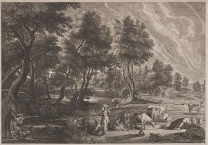 Bauernlandschaft mit Jägern und Milchmädchen