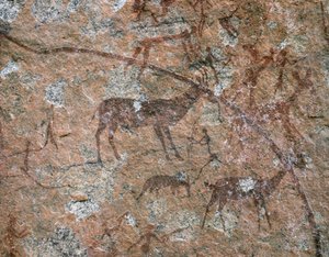 AFRIKANISCHE KUNST: Felsmalerei bei Ngomo Carera in der Domboshawa-Range von School African