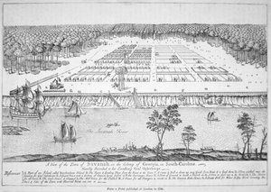 Ansicht von Savannah, Georgia im Jahr 1741 von School American